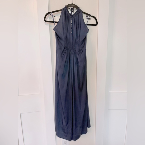 Diane Von Furstenberg Pants - DIANE VON FURSTENBERG Tatianna Jumpsuit in Navy Halter Silk Open Back Size 6